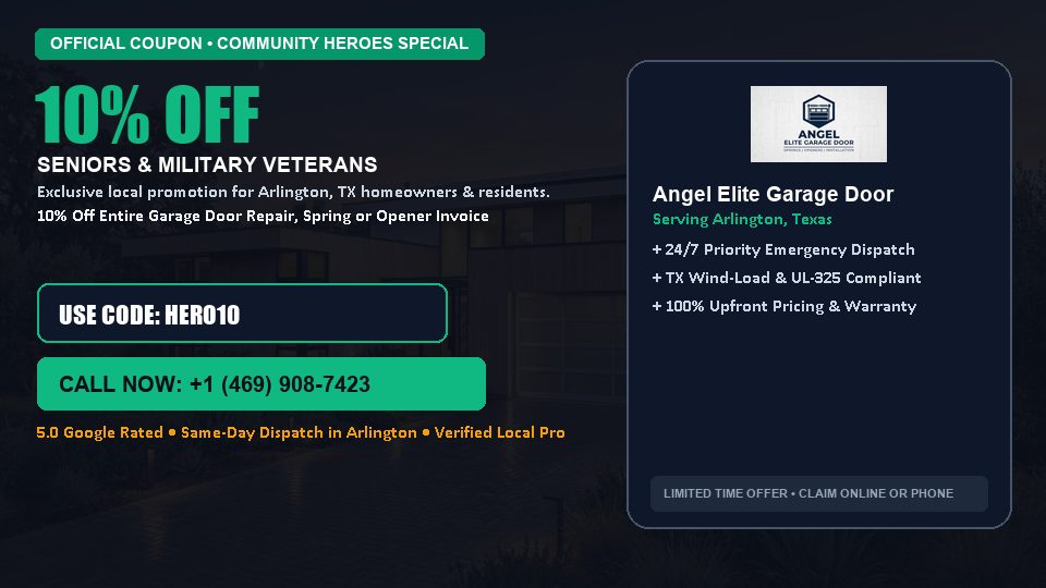 Angel Elite Garage Door 10% OFF Seniors & Military Veterans in Arlington, TX